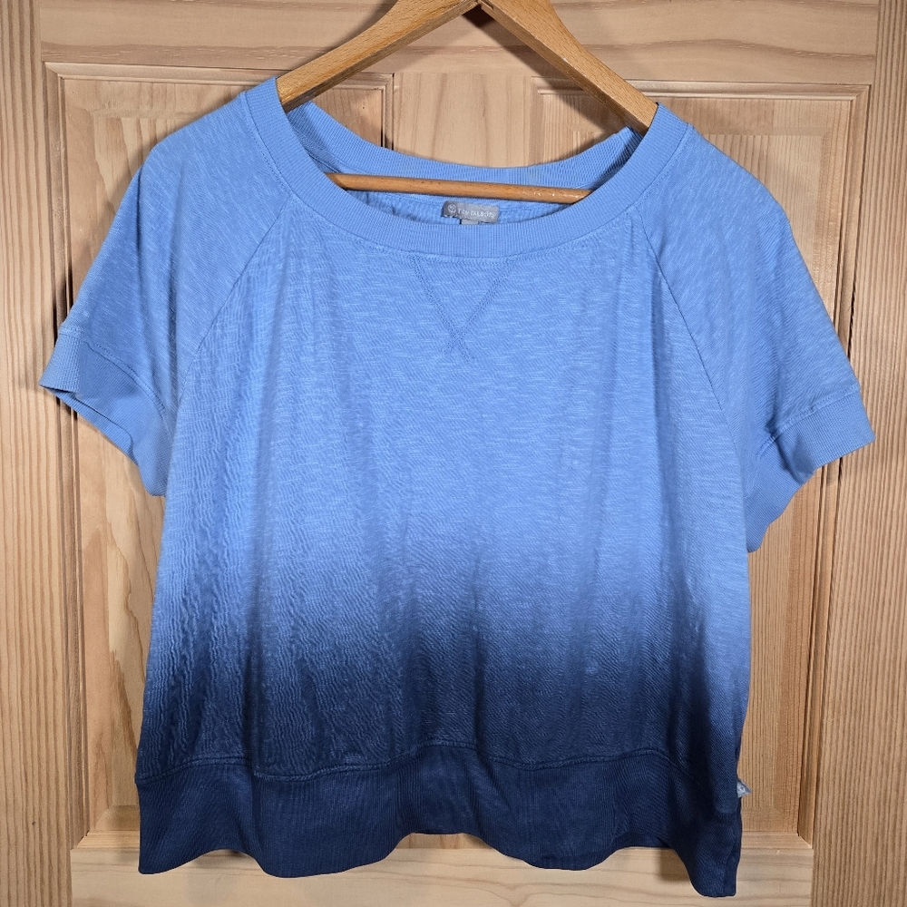 T by Talbots Cropped Sweatshirt Womens XL Blue Dip Dye Ombre Pullover Athleisure
